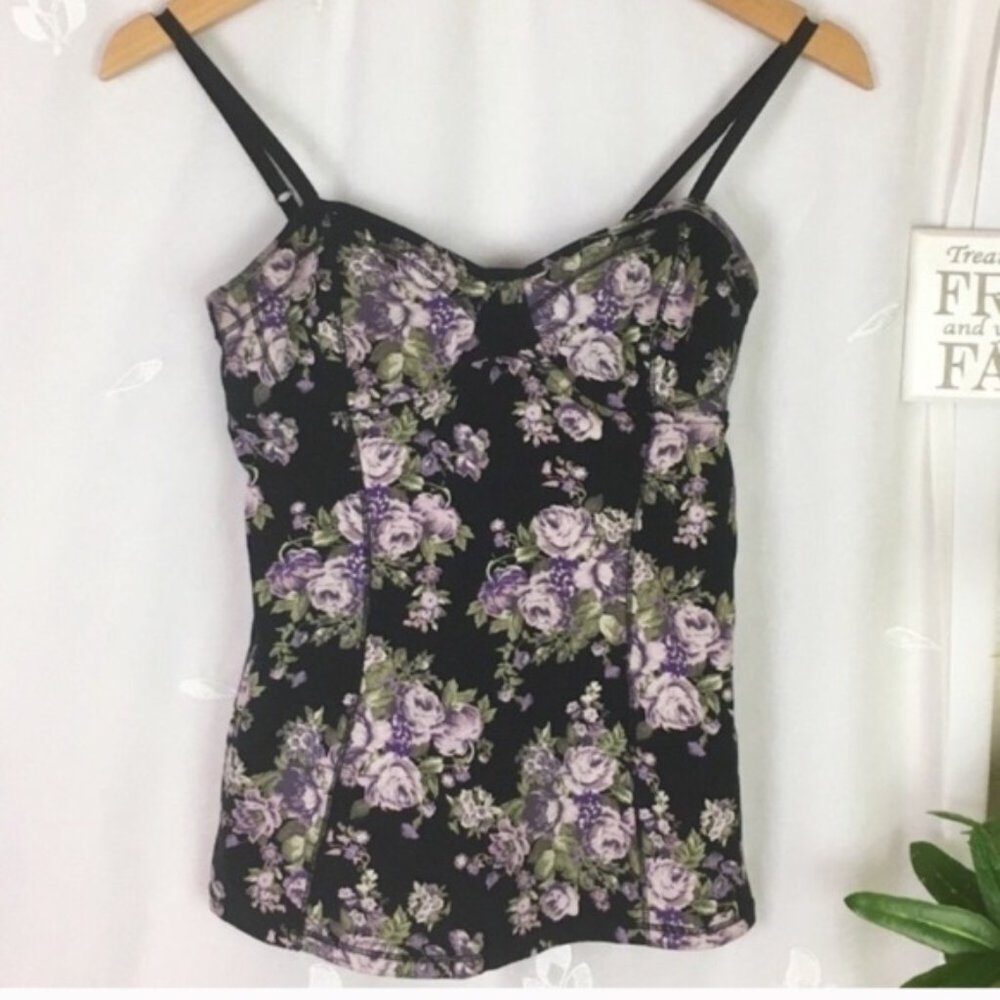 Talula Noho Black Floral Bustier Top